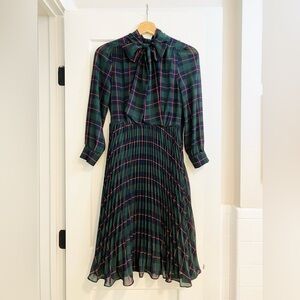 J. Crew Tie-neck Pleated A-line Dress in Black Watch Tartan